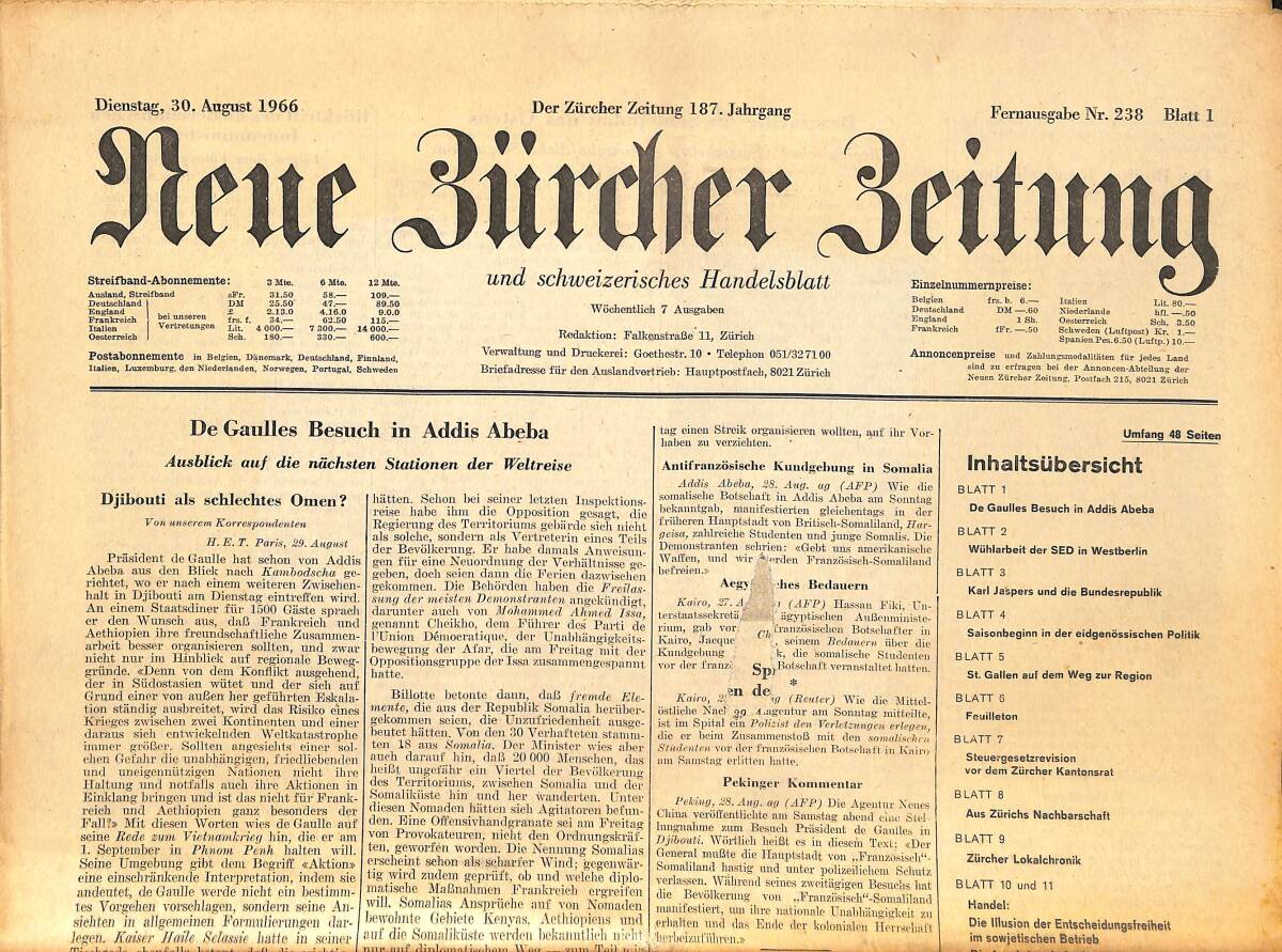 Neue Bürcher Beitung 30 August 1966 - Massendemonstration Vor Der Sowjetischen Botschaft İn Peking GZ141280 - 1