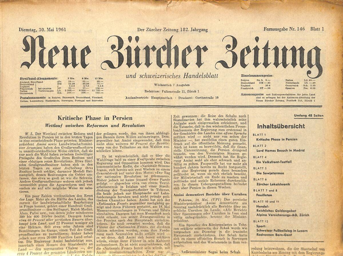 Neue Bürcher Beitung 30 Mai 1961 - Königshochzeit İn Amman GZ141569 - 1