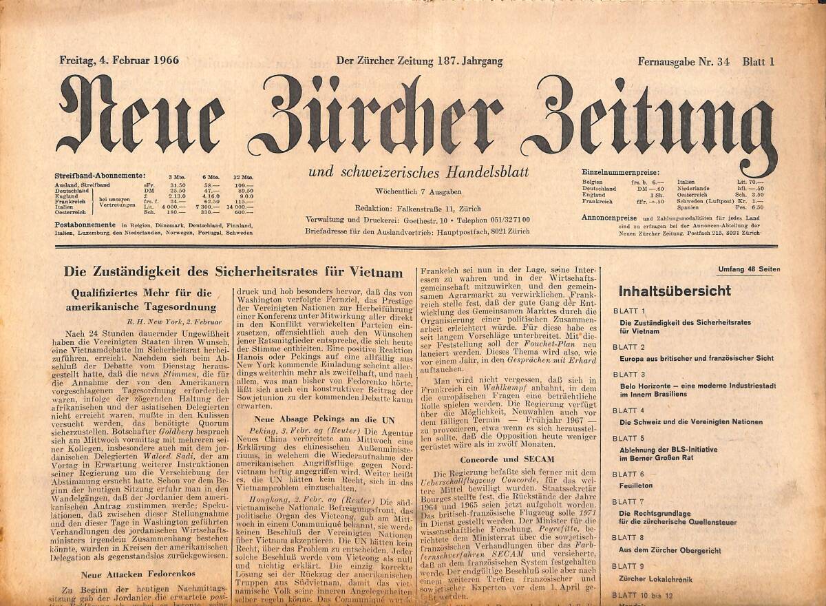 Neue Bürcher Beitung 4 Februar 1966 - Drei Mitglieder Der Douglas - Familie GZ140892 - 1