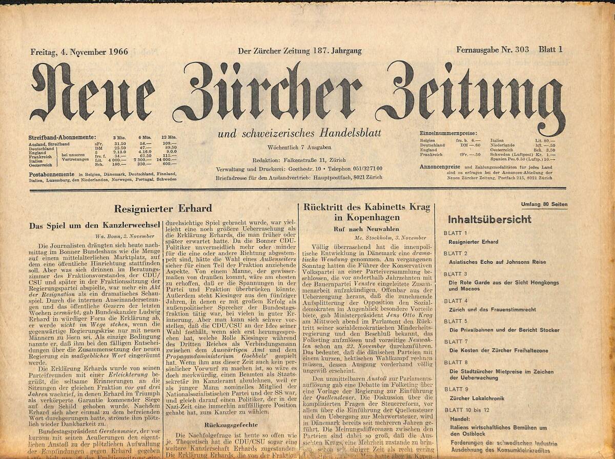 Neue Bürcher Beitung 4 November 1966 - Wahlkampf İn Den Vereinigten Staaten GZ141311 - 1