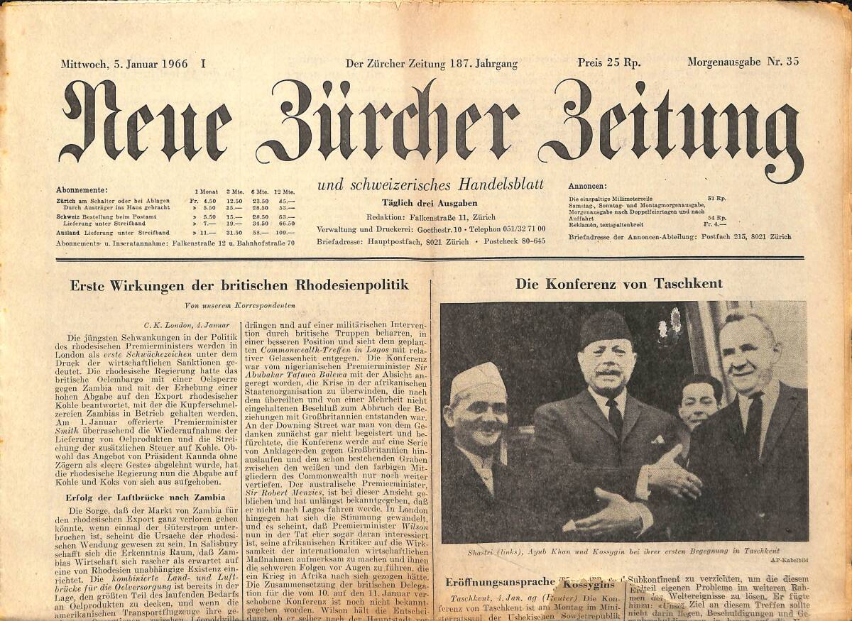Neue Bürcher Beitung 5 Januar 1966 - Erste Wirkungen Der Britischen Rhodesienpolitik GZ141346 - 1