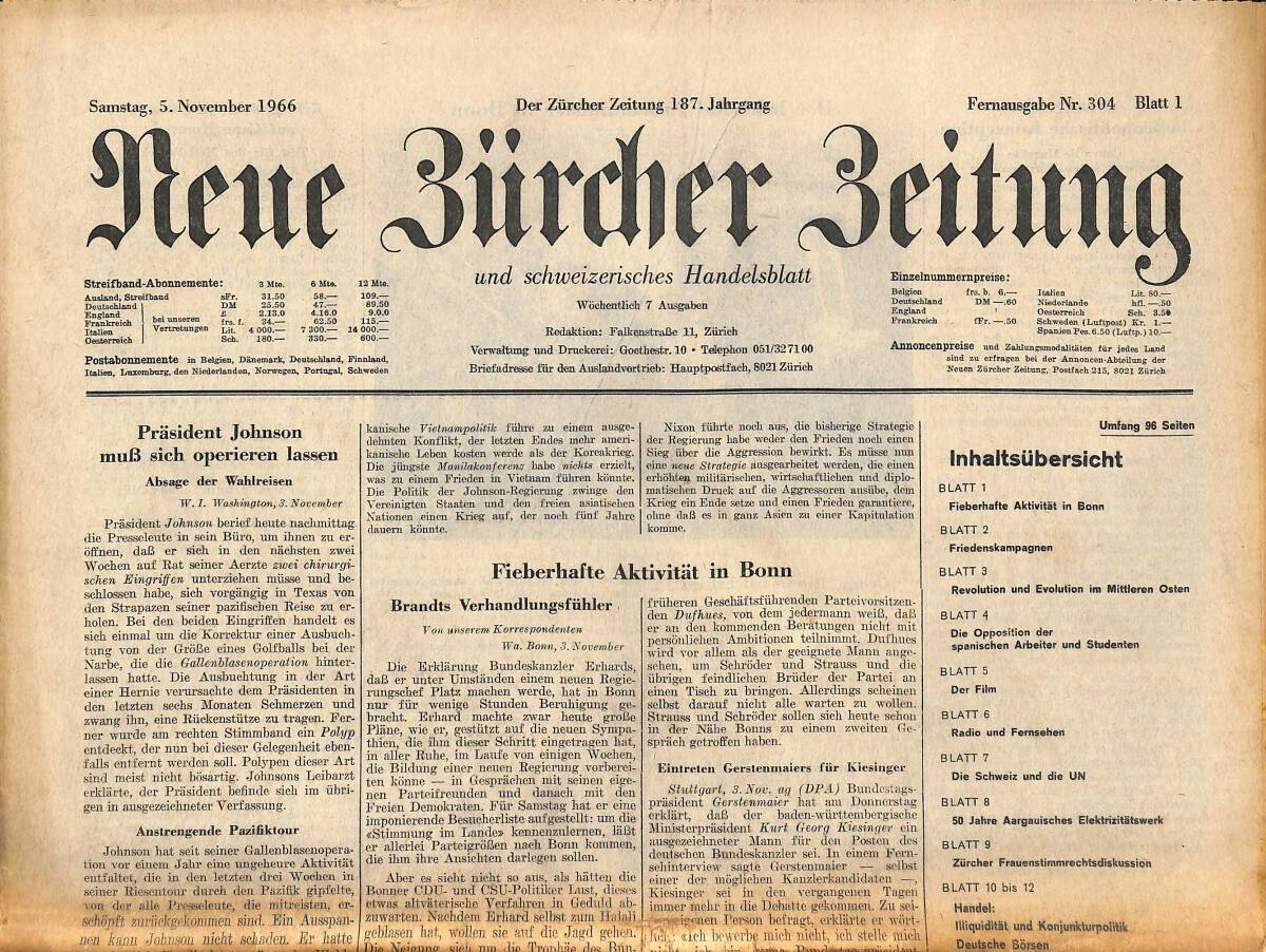 Neue Bürcher Beitung 5 November 1966 - Der Britische Aubenminister İn Bonn GZ141312 - 1
