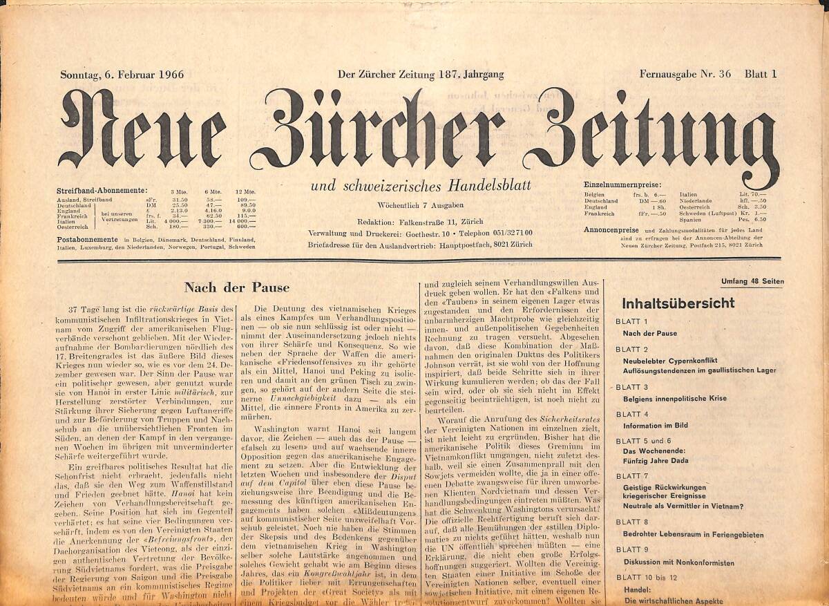 Neue Bürcher Beitung 6 Februar 1966 - Die Mondbilder Der Luna 9 GZ140894 - 1