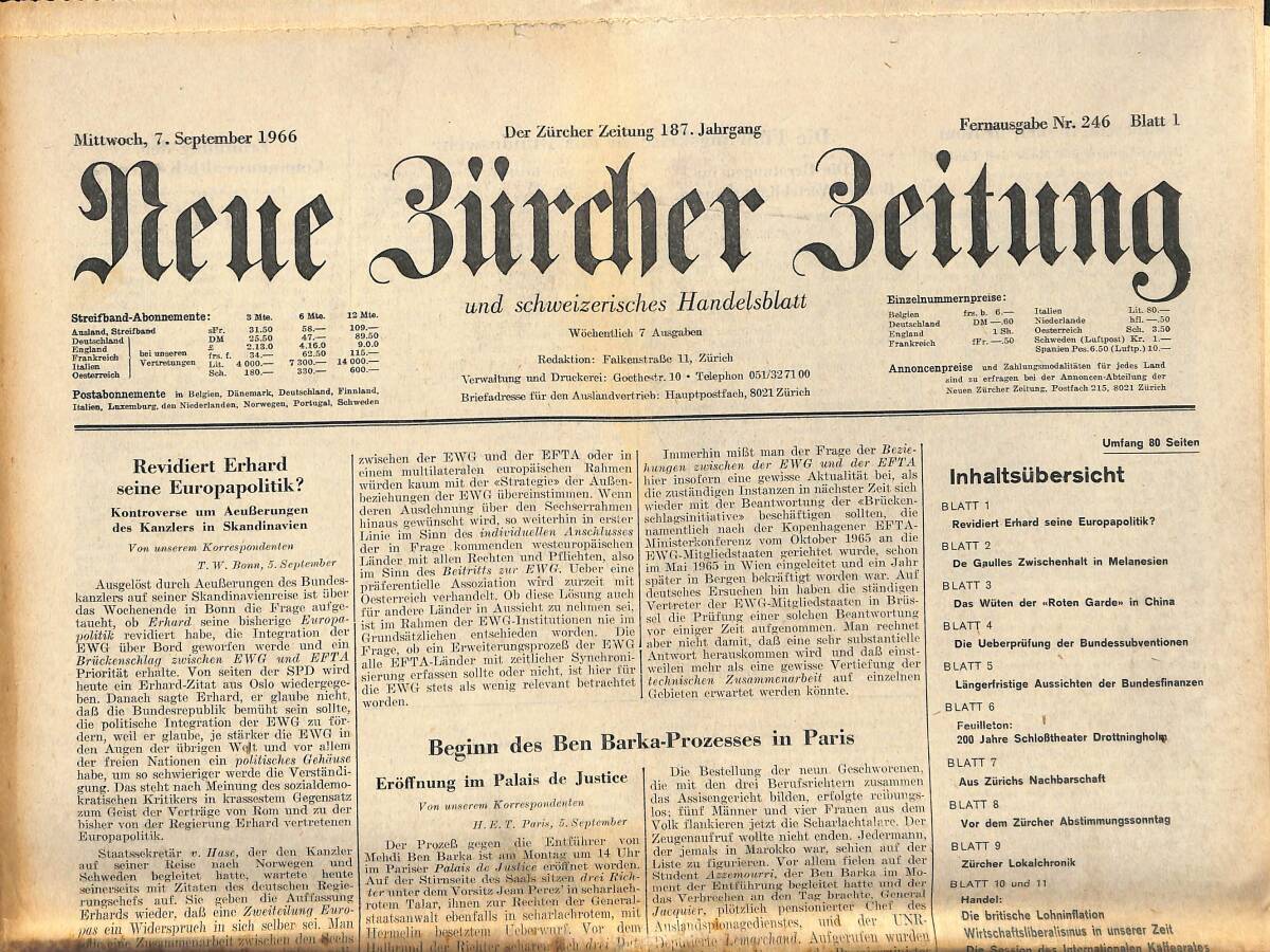Neue Bürcher Beitung 7 September 1966 - Revidiert Erhard Seine Europapolitik? GZ140937 - 1