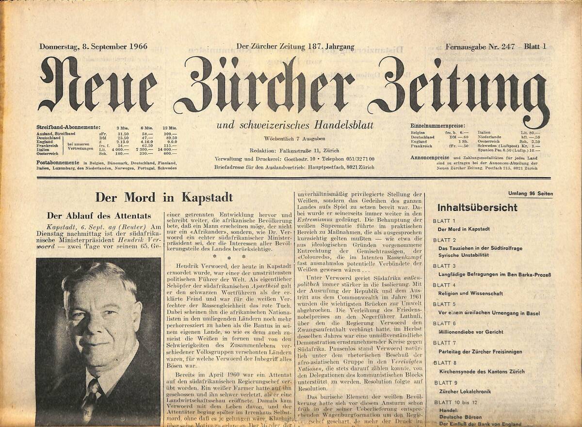 Neue Bürcher Beitung 8 September 1966 - Manescus Besprechungen Mit Fanfani GZ140936 - 1