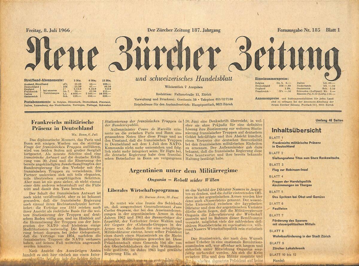 Neue Bürvher Beitung 8 Juli 1966 - Bourguibas Besuch İn Amsterdam GZ141614 - 1