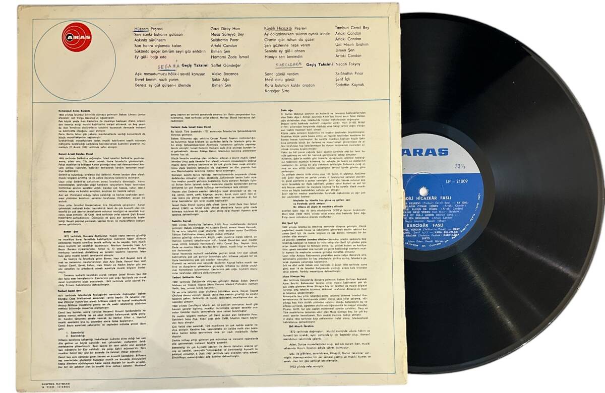 Kemal Gürses - Hüzzam - Segah - Kürdilihicazkar - Karcığar Faslı - Fasıl ( Aras Plak ) LP Plak (10/8.5) PLK25574 - 2