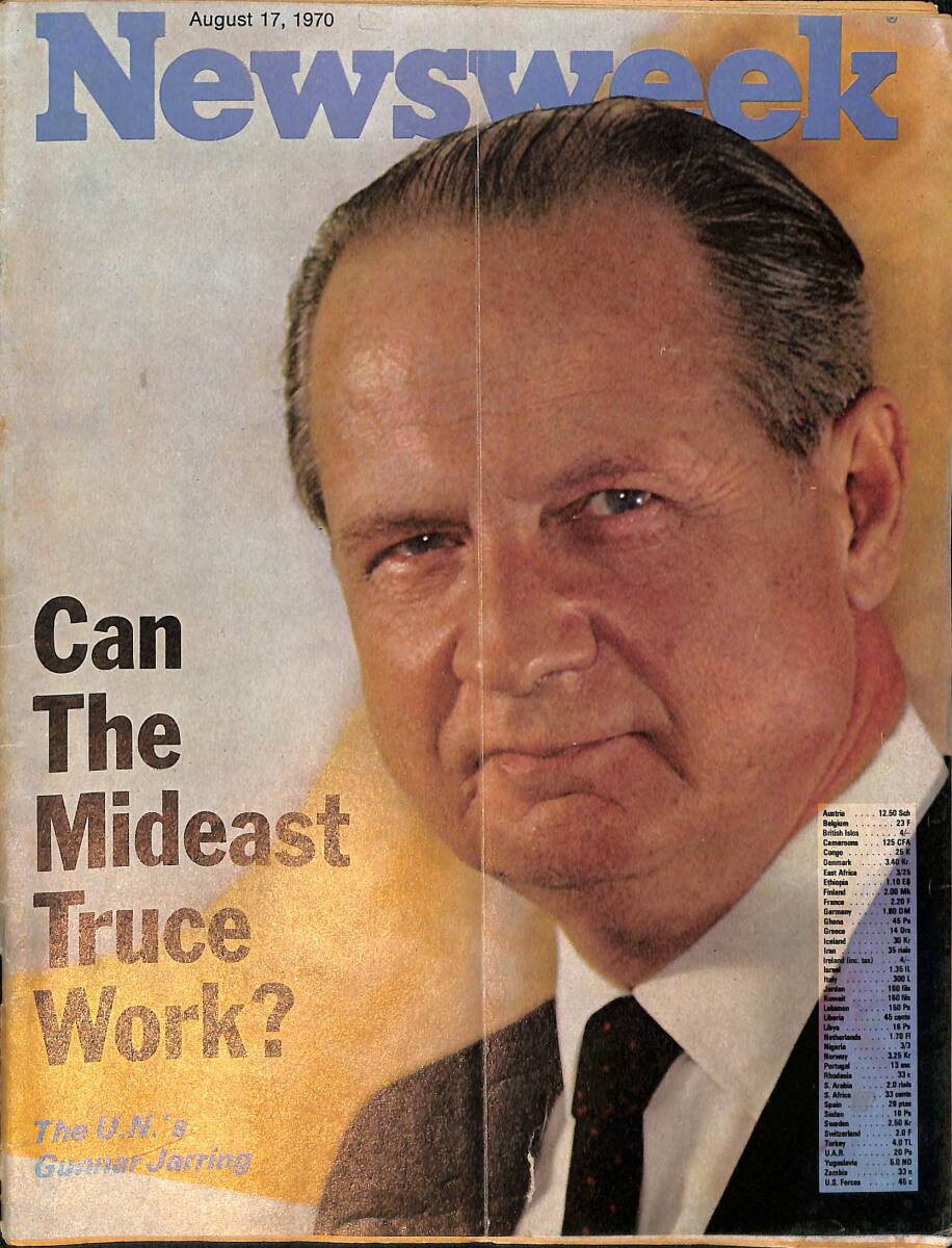 Newsweek Magazine August 17, 1970 – Can The Mideast Truce Work? – The U.N.'s Gunnar Jarring – Mr. Nixon on the Manson trial NDR100556 - 1