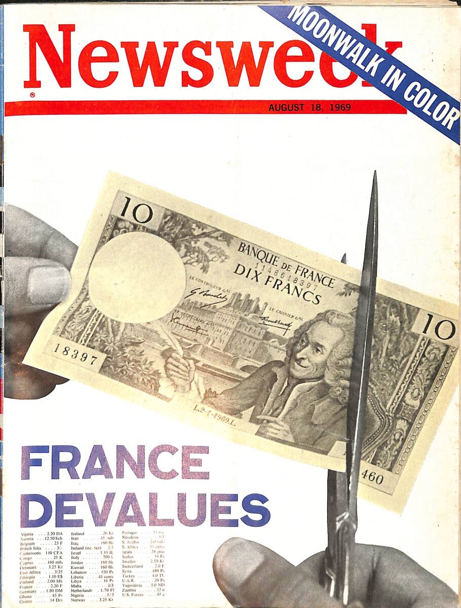 Newsweek Magazine August 18, 1969 – France Devalues – Released U.S. prisoners reach Laos: Pale, thin and nervous NDR100514 - 1