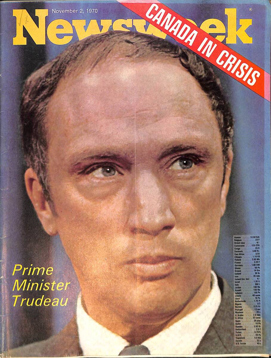 Newsweek Magazine November 2, 1970 – Prime Minister Trudeau – Clinical support for McLuhan – Kenneth Kaunda's anti-arms mission NDR100569 - 1