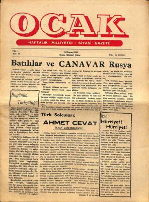 OCAK Haftalık Milliyetçi Siyasi Gazete 9 Kasım 1956 Sayı27 - Türk Solcuları Ahmet Cevat, Cebbar Ertürk, Şerif Korkut Yazısı NDR66732 - 2