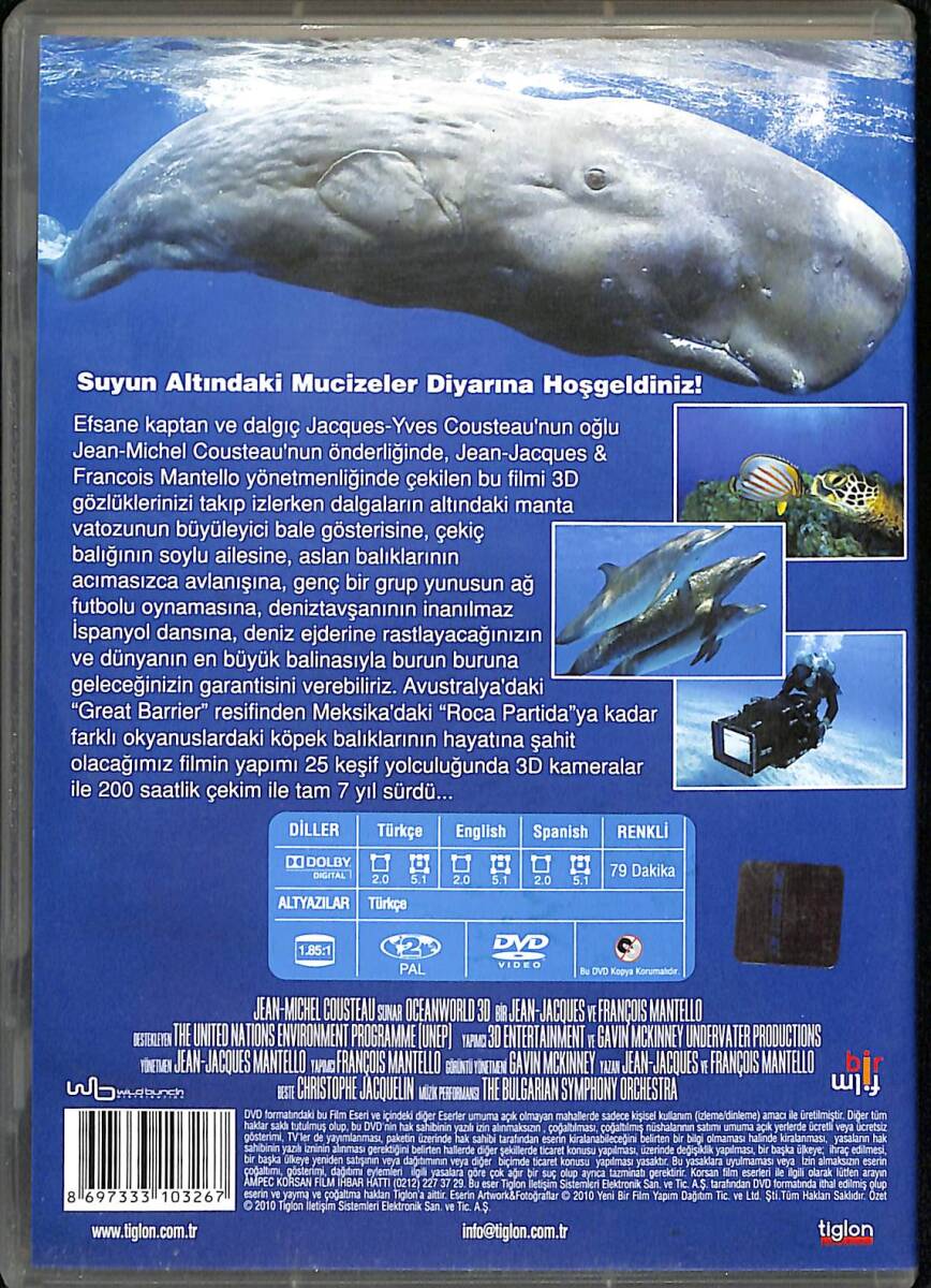 Okyanus Dünyası 3D (OceanWorld 3D) – Orijinal DVD (İkinci El) * Jean-Michel Cousteau, Bennu Yıldırımlar – 2009 * DVD2974 - 2