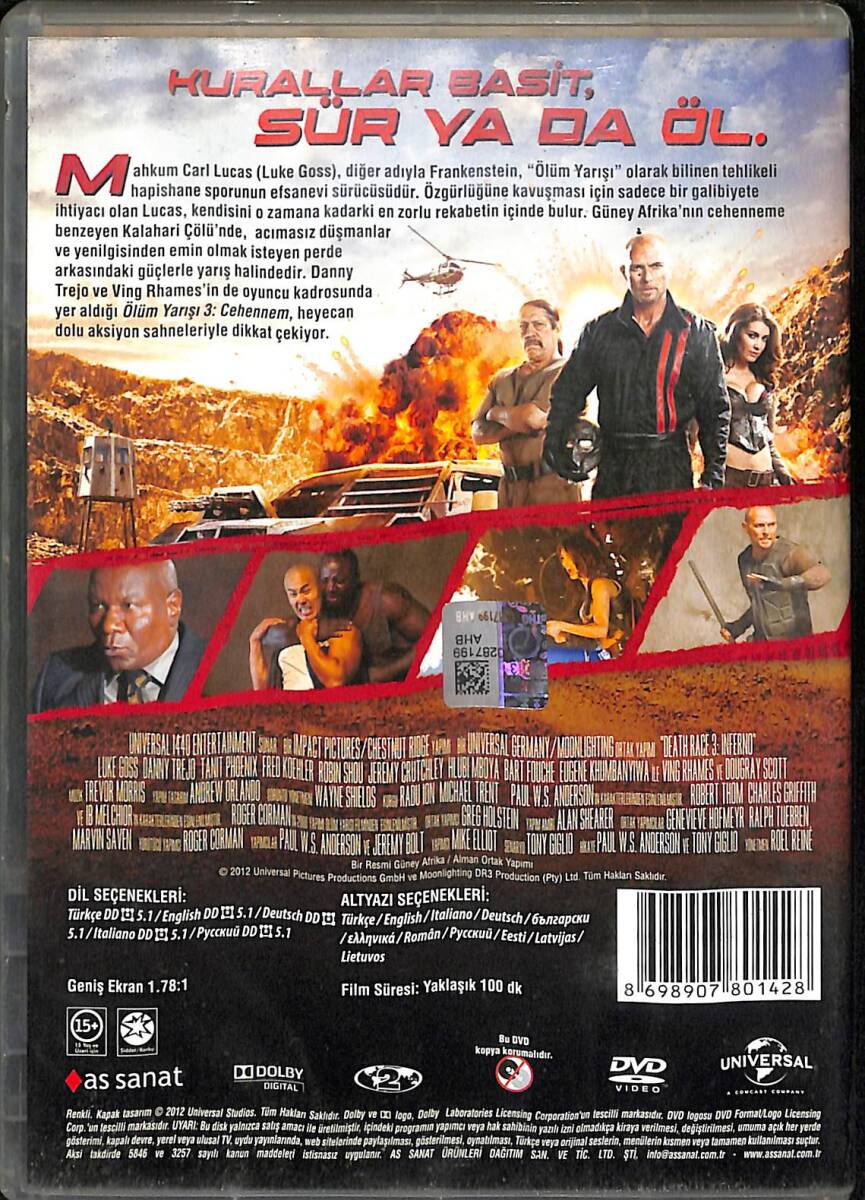 Ölüm Yarışı 3: Cehennem – Orijinal DVD (İkinci El) * Luke Goss, Ving Rhames, Danny Trejo, Tanit Phoenix * DVD2941 - 2
