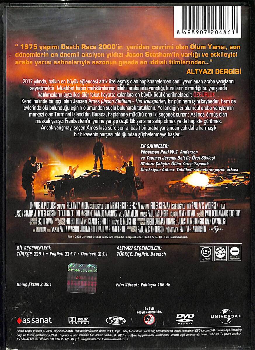 Ölüm Yarışı (Death Race) – Orijinal DVD (İkinci El) * Jason Statham, Tyrese Gibson, Ian McShane, Joan Allen - 2008 - Aksiyon - Gerilim * DVD2940 - 2