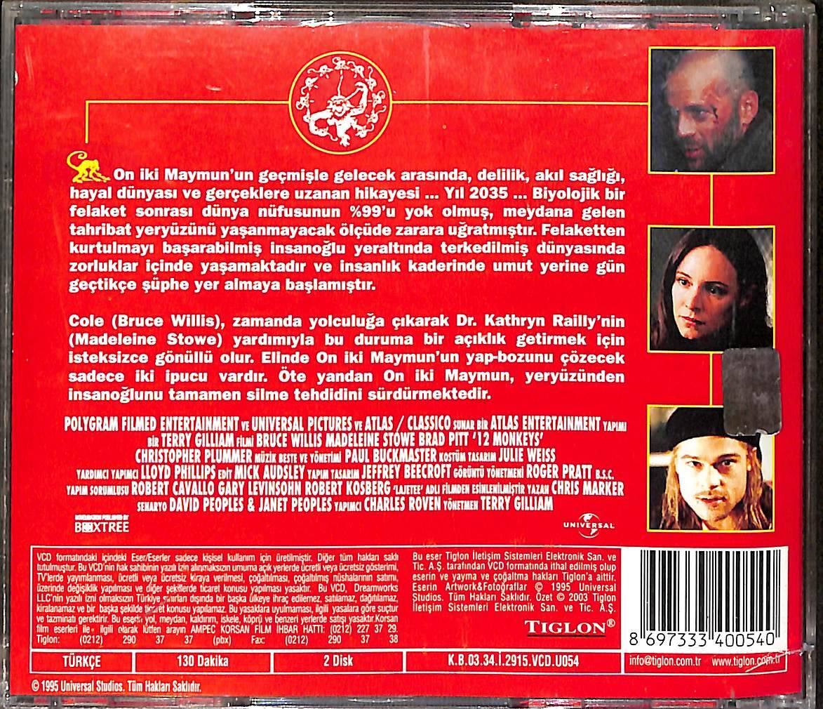 On İki Maymun Orijinal VCD Film ' Bruce Willis, Brad Pitt ' VCD28880 - 2