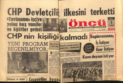 Öncü Gazetesi 1 Temmuz 1962 - CHP Devletçilik İlkesini Terk Etti GZ66007 - 1