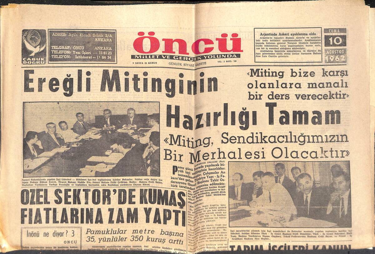 Öncü Gazetesi 10 Ağustos 1962 - Türkiye'de Memur Sendikası Kurulmalıdır! - Sofia Loren Manevi Çocuk Sahibi Olacak! GZ144090 - 1