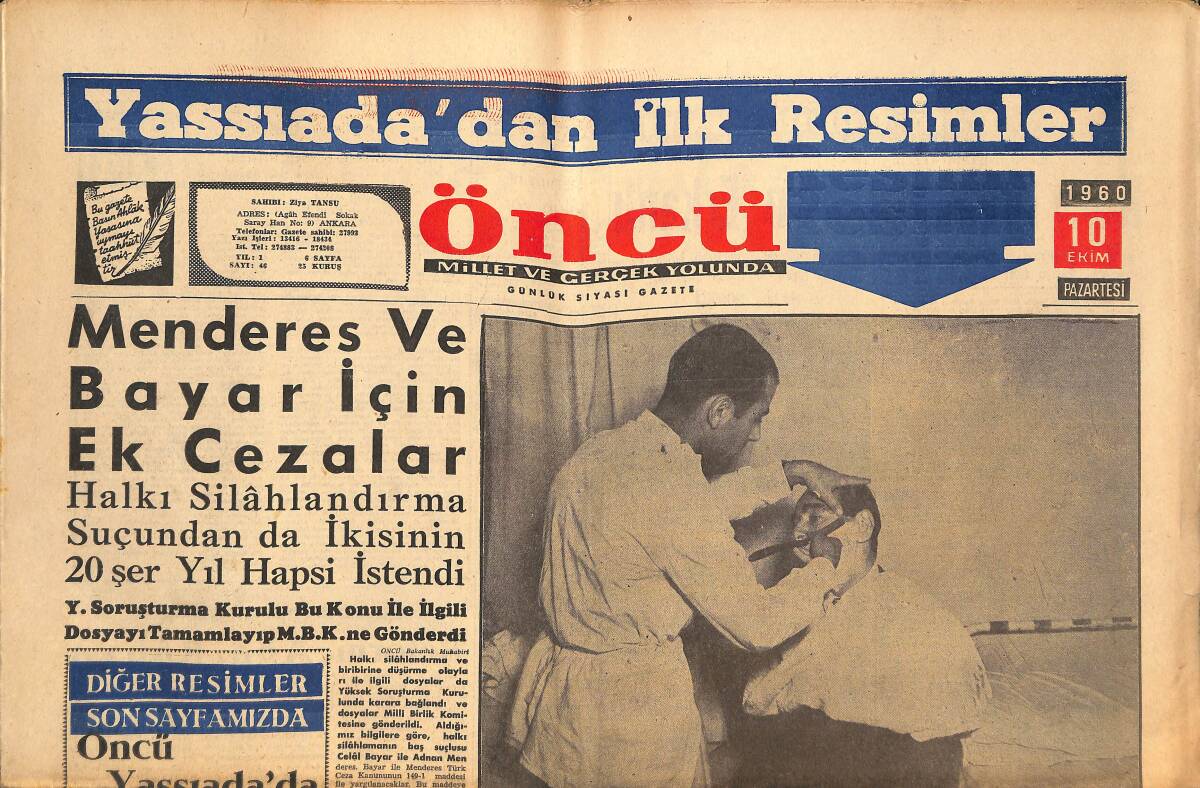 Öncü Gazetesi 10 Ekim 1960 - Menderes Ve Bayar İçin Ek Cezalar - Yassıada'dan İlk Resimler GZ144014 - 1