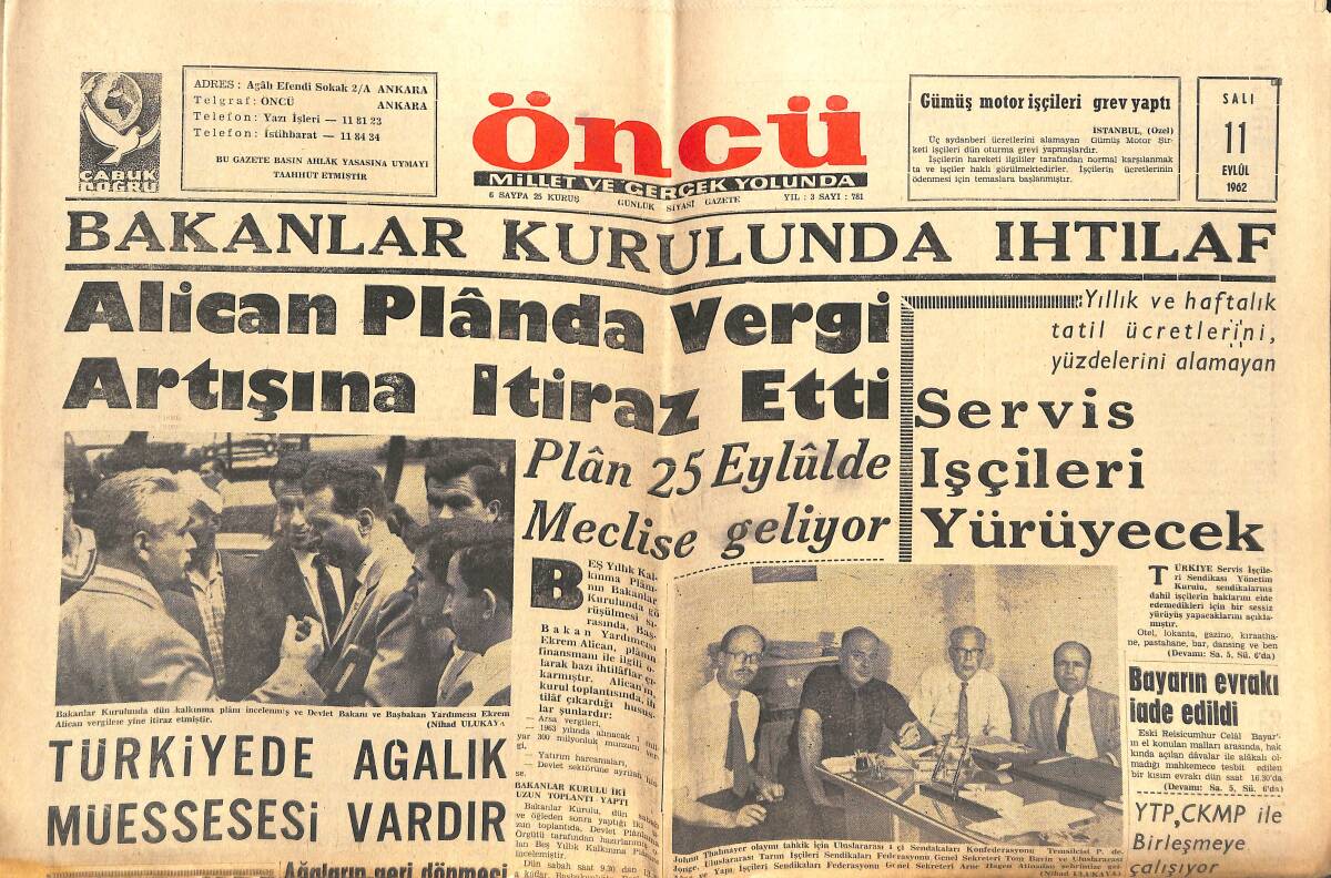 Öncü Gazetesi 11 Eylül 1962 - Vatandaş Kennedy'leri İlk Defa Suçluyor - Chiristin Kaufmann Nihayet Evleniyor - Mario Callas'la Onassis Evleniyor GZ143932 - 1