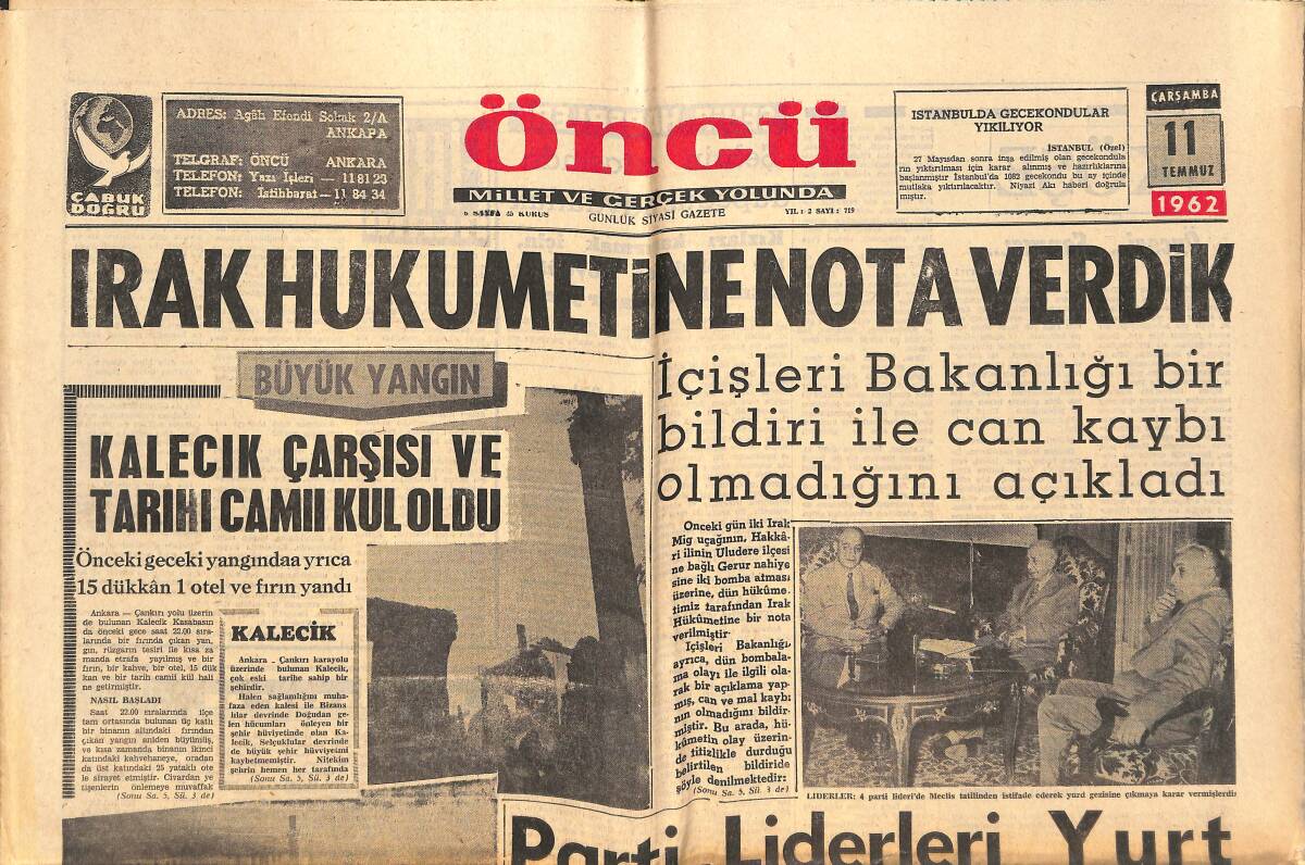 Öncü Gazetesi 11 Temmuz 1962 - Carlo Ponti'nin Eşi 