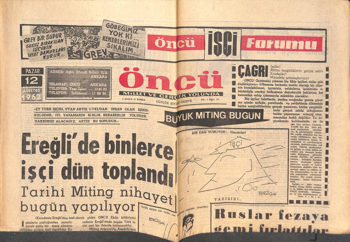 Öncü Gazetesi 12 Ağustos 1962 - Ruslar Fezaya Gemi Fırlattılar - Ereğli'de Binlerce İşçi Dün Toplandı! GZ144095 - 1