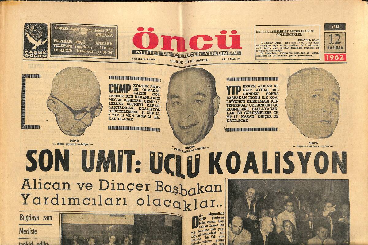 Öncü Gazetesi 12 Haziran 1962 - Altındağ'da Devlet Tiyatrosu Açılıyor - Doğu Pakistan Su Altında Kaldı GZ143992 - 1