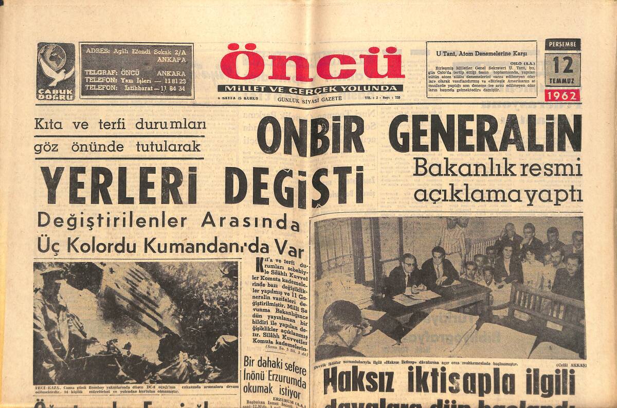 Öncü Gazetesi 12 Temmuz 1962 - Hollywood'da Çevrilen Film Sinema Dünyasında Skandal Yarattı - Galatasaray Metin'i Almak İçin Büyük Kampanya Başlattı GZ143941 - 1