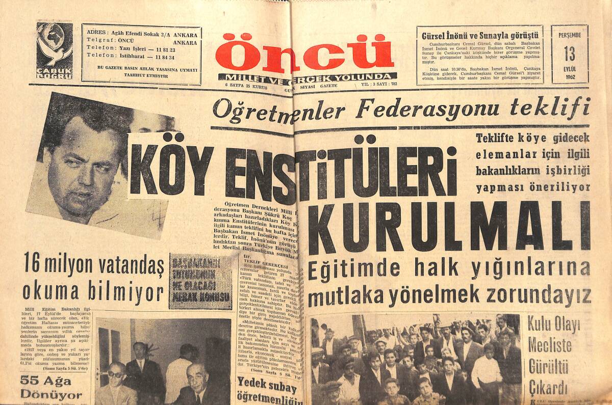Öncü Gazetesi 13 Eylül 1962 - Thalmayer Olayında Hükümetiniz Hatalıdır! - Galatasaray Dinamo İçin Dün İlk Defa Çalıştı! GZ144077 - 1