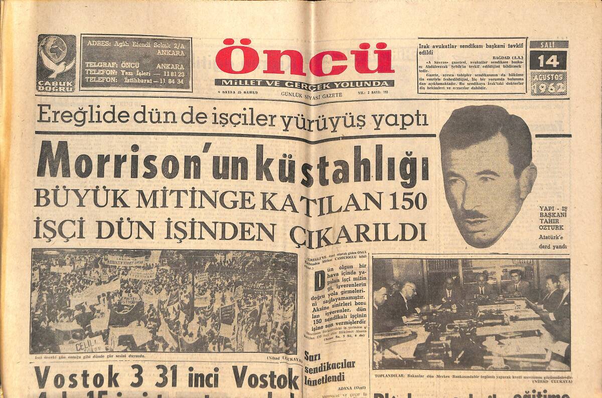 Öncü Gazetesi 14 Ağustos 1962 - Morrison'un Küstahlığı - Galatasaray Bugün Hollanda'ya Gidiyor GZ144025 - 1