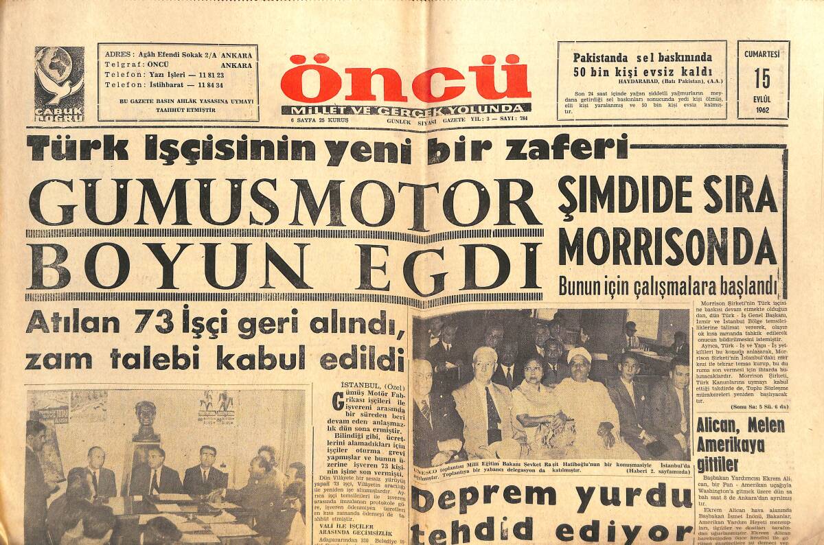 Öncü Gazetesi 15 Eylül 1962 - Burt Lancaster Venedik Film Festivalinin En Başarılı Aktörü İdi - Küba'ya Saldırının Gerçek Nedeni GZ143933 - 1
