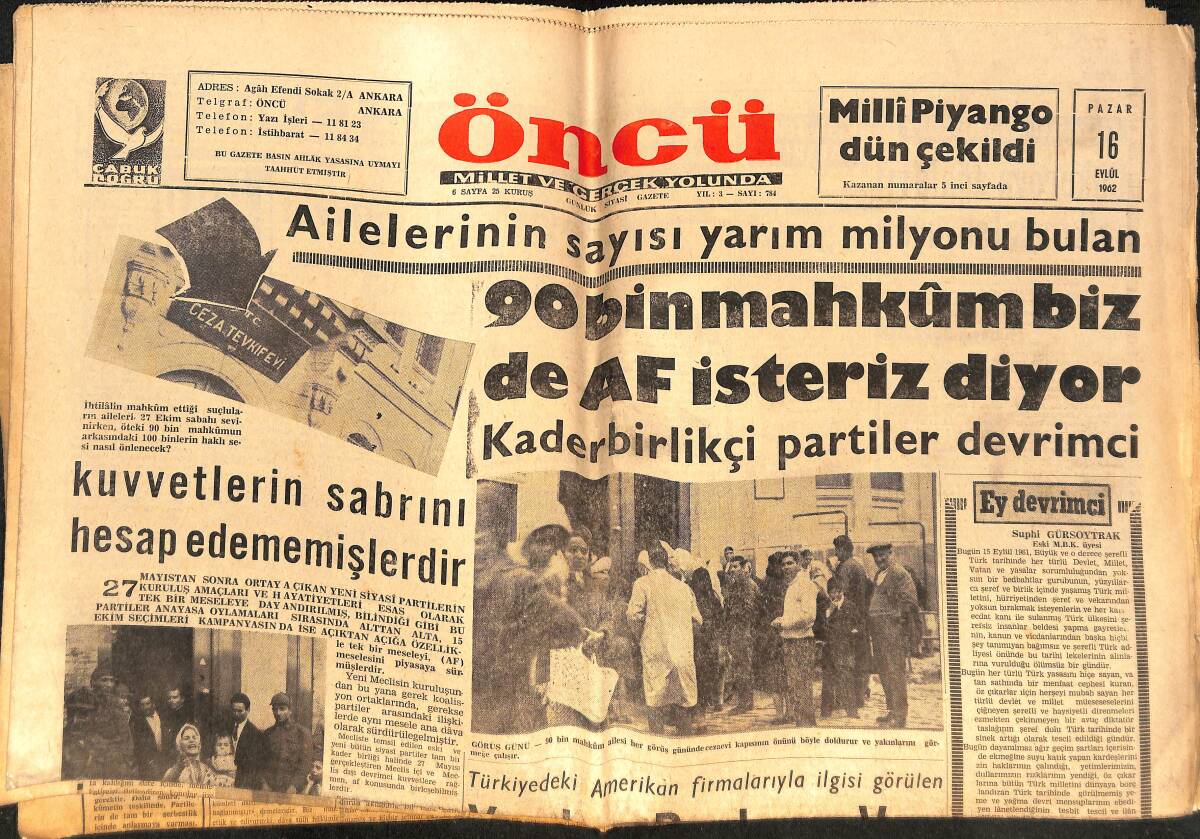 Öncü Gazetesi 16 Eylül 1962 - 25 Haneli Bir Köyü Jandarmalar Yıktı - Çukurova Ağaları Halkı Nasıl Soyuyor GZ149055 - 1