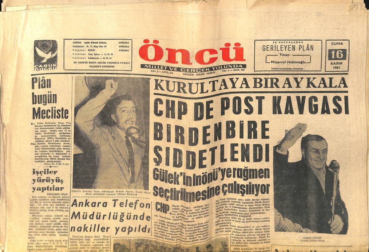 Öncü Gazetesi 16 Kasım 1962 - Bytomlular Galatasaray'ı Moralman Yıkmak İstiyor - Brigitte Bardot Martine Carol'a Borcunu Ödedi GZ156616 - 1