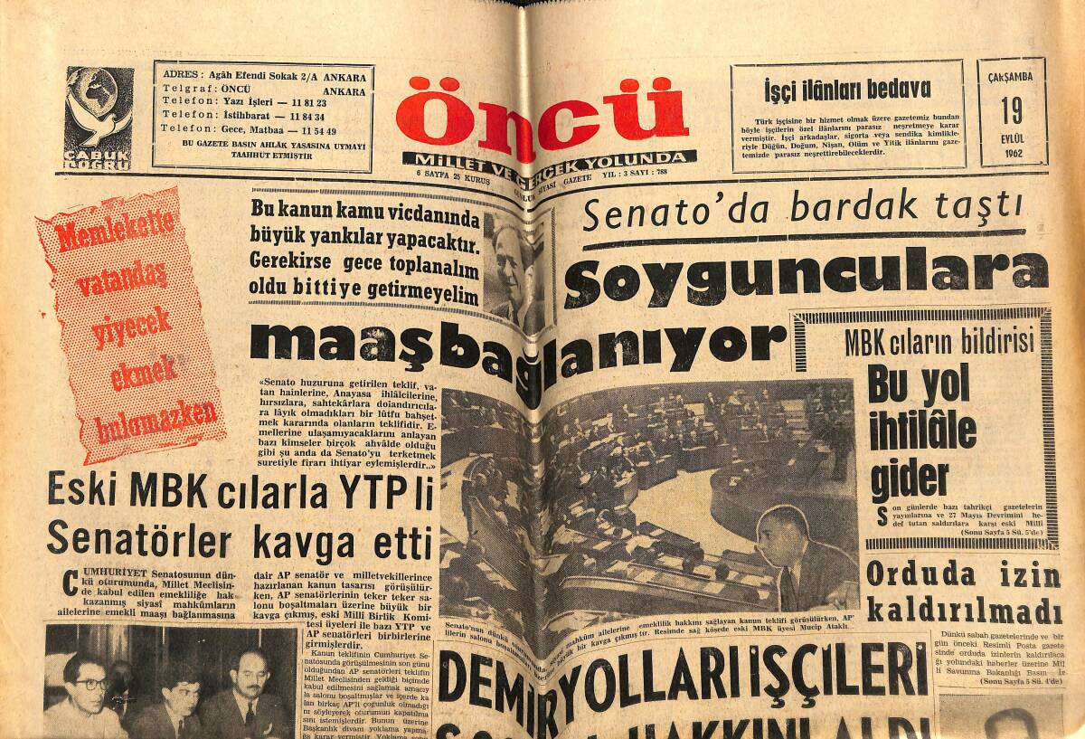 Öncü Gazetesi 19 Eylül 1962 - Uzmanlar Özel Sektörü Yendi - Lefkoşe'de Dün Bomba Patladı GZ148713 - 1