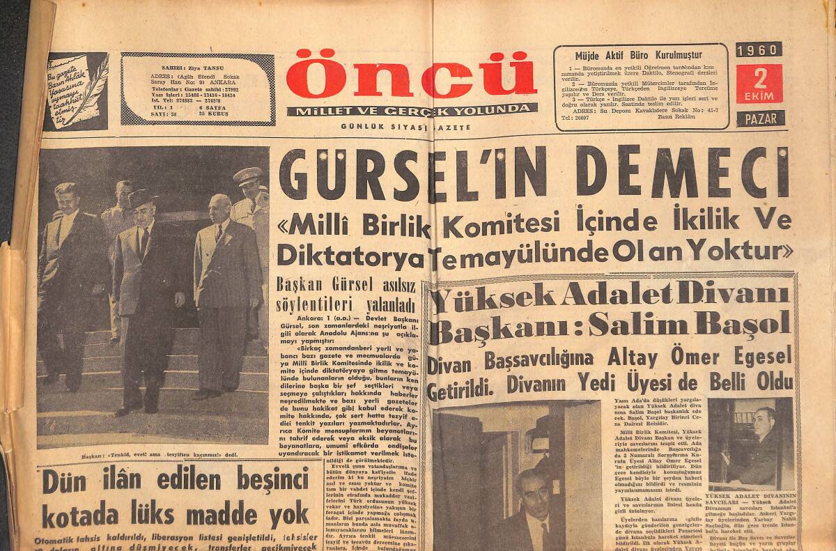 Öncü Gazetesi 2 Ekim 1960 - Brigitte Bardot, Vadim Ve Şöhret? - Fenerbahçe Avni'nin Kurbanı Oldu GZ144257 - 1
