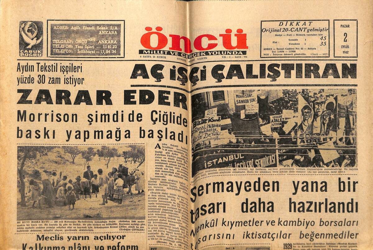 Öncü Gazetesi 2 Eylül 1962 - Palermo Metin'i İyi Bulamadı - Küba'ya Rus Askeri Çıkarıldı GZ148892 - 1