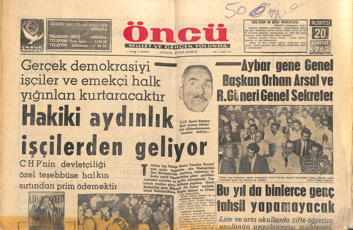 Öncü Gazetesi 20 Ağustos 1962 - Barzani İle Irak Askeri Çarpıştı - İzmir Postasına Sabotaj Yapmak İsterken Tutuldu GZ143984 - 1