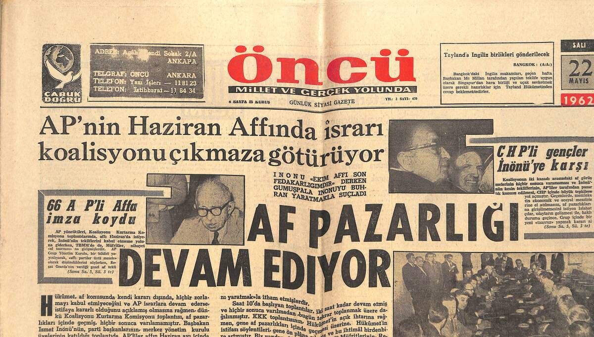 Öncü Gazetesi 22 Mayıs 1962 - Brigitte Bardot Bir Papazın Başını Derde Soktu - Bir Aktör Liz'le Burton'u Savundu - Prenses Grace GZ143946 - 1