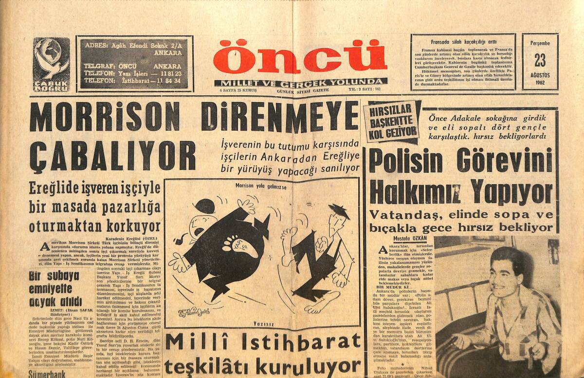 Öncü Gazetesi 23 Ağustos 1962 - Güzel Yıldız Marina Vlady Bu Defa Da Bir Pilota Gönül Verdi - Planlamada Vergi Reformu Görüşülüyor GZ143835 - 1