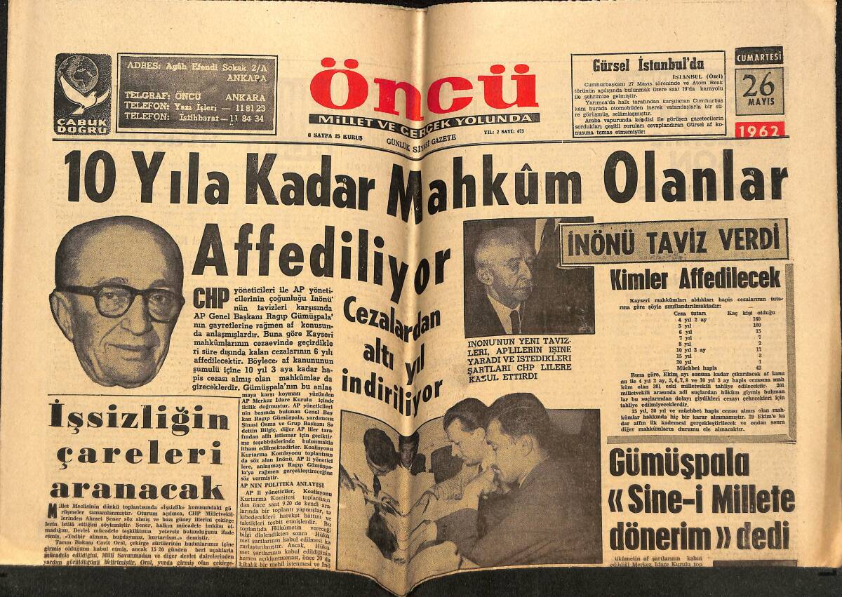 Öncü Gazetesi 26 Mayıs 1974 - Kennedy Uzay Adamını Tebrik Etti - Romy İle Alain'in Aşkları Beklenen Zafere Ulaştı GZ148920 - 1
