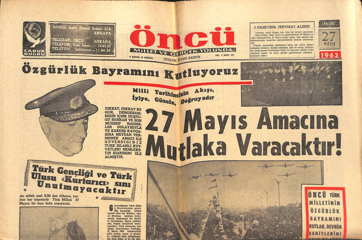 Öncü Gazetesi 27 Mayıs 1962 - 27 Mayıs'ın Devirdiği Zihniyet Hortlayamaz! - MBK'Cılar 27 Mayıs'ın 2. Yılında Ne Dediler? GZ144111 - 1
