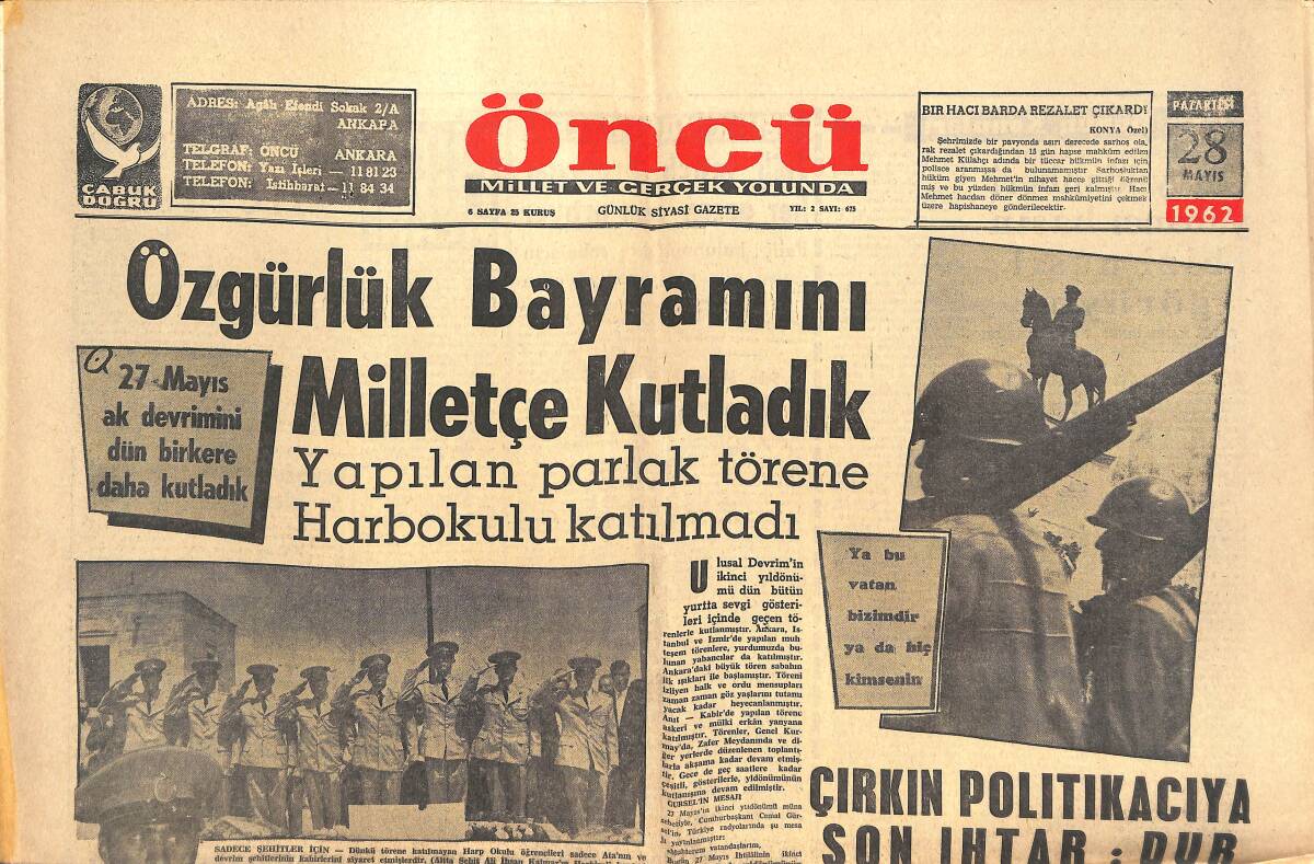 Öncü Gazetesi 28 Mayıs 1962 - Af Yaygarası Milleti Huzursuz Yapmıştır! - Almanya Maçı İçin İtalyanlar Çok İddialı! GZ144102 - 1