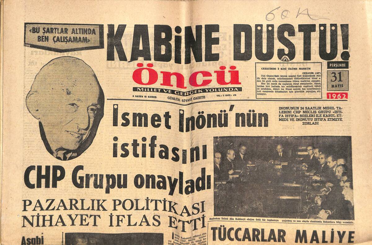 Öncü Gazetesi 31 Mayıs 1962 - On Üç Yaşındaki Gelin De Gaulle'ün Özel İzni İle Evlendi - Dünya Kupasında İkinci Gün GZ143937 - 1