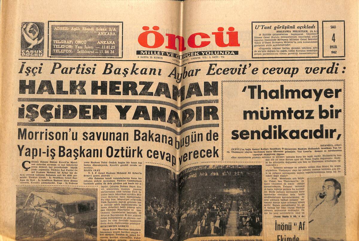 Öncü Gazetesi 4 Eylül 1962 - İngiltere Kraliçesinin Hizmetkarları Acınacak Halde - Juliette Gleco İle Gecelik Prodüktör Barıştı GZ148898 - 1