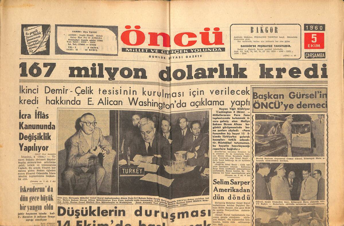 Öncü Gazetesi 5 Ekim 1960 - Gürsel , Nato Agard Toplantısını Açacak - F. Oktay Dün Defnedildi GZ144009 - 1