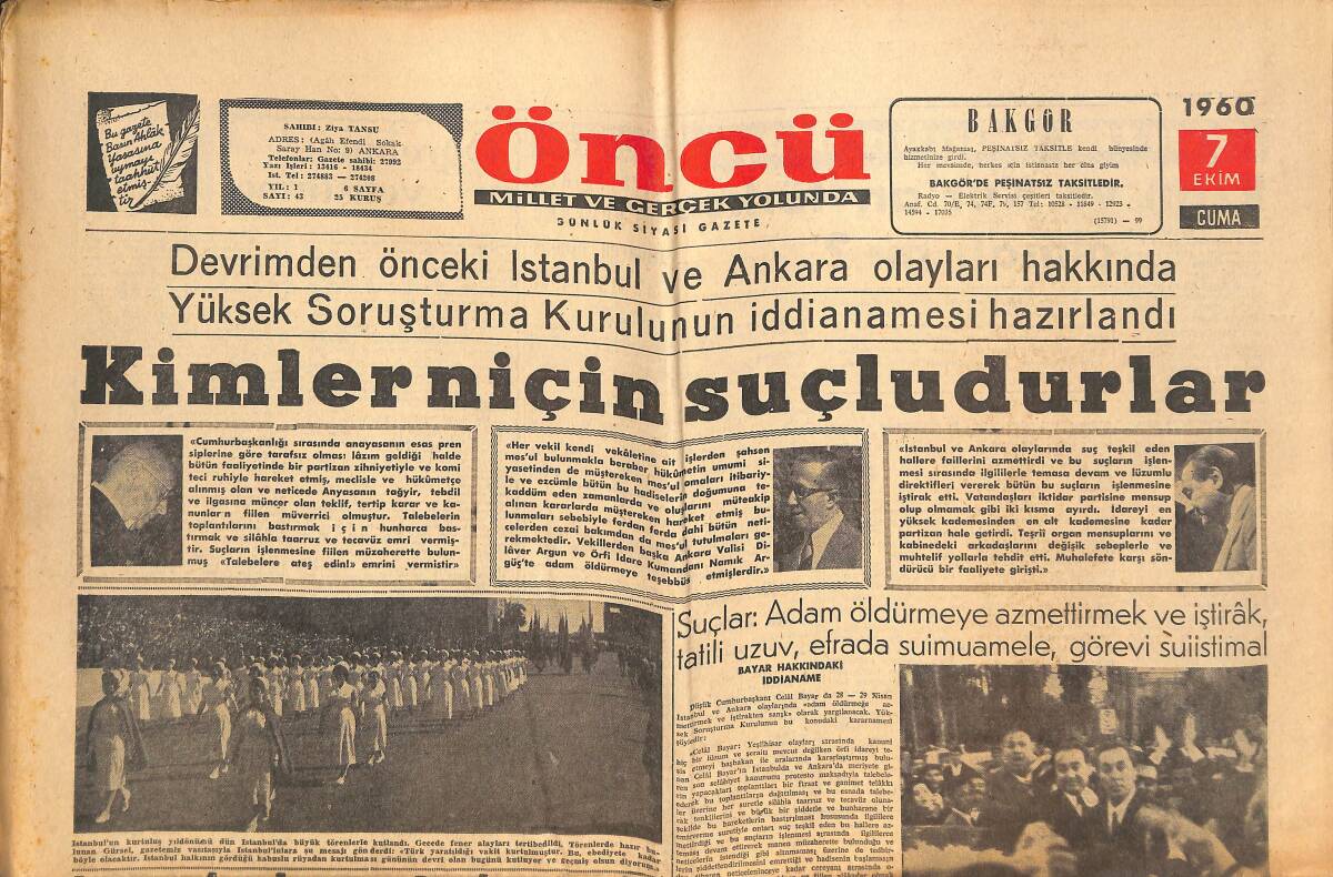 Öncü Gazetesi 7 Ekim 1960 - İstanbul Ve Ankara'da Yeniden Tevkifler Yapıldı - M. Mukadder Yargılandı GZ144011 - 1