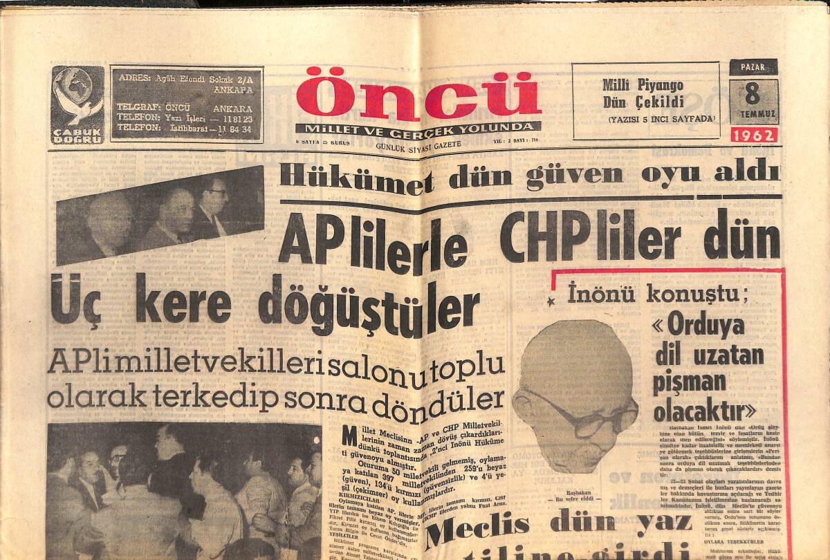 Öncü Gazetesi 8 Temmuz 1962 - Ve Nihayet Hollywood İsyan Etti - Liz Taylor'un Çevirdiği Kleopatra Filminin Masrafları Korkunç Seviyede GZ143947 - 1