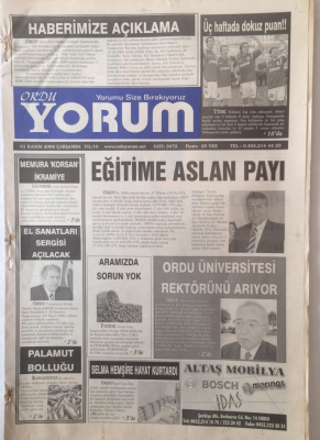 Ordu Yorum Gazetesi 1 Kasım 2006 - Eğitime Aslan Payı GZ23215 - 1