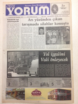 Ordu Yorum Gazetesi 11 Ağustos 2005 - Arı Yüzünden Çıkan Tartışmada Silahlar Konuştu GZ23516 - 1