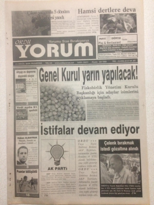 Ordu Yorum Gazetesi 11 Eylül 2006 - Fiskobirlik Genel Kurul Yarın Yapılacak GZ23403 - 1