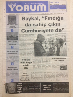 Ordu Yorum Gazetesi 11 Mayıs 2006 - Deniz BaykalFındığada Sahip Çıkın Cumhuriyetede GZ23319 - 1